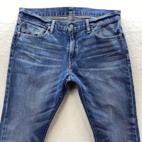 Polo Ralph Lauren Jeans Mens 36x32 Blue Slim Straight Fit Medium Fade Wash Denim - Picture 2 of 13